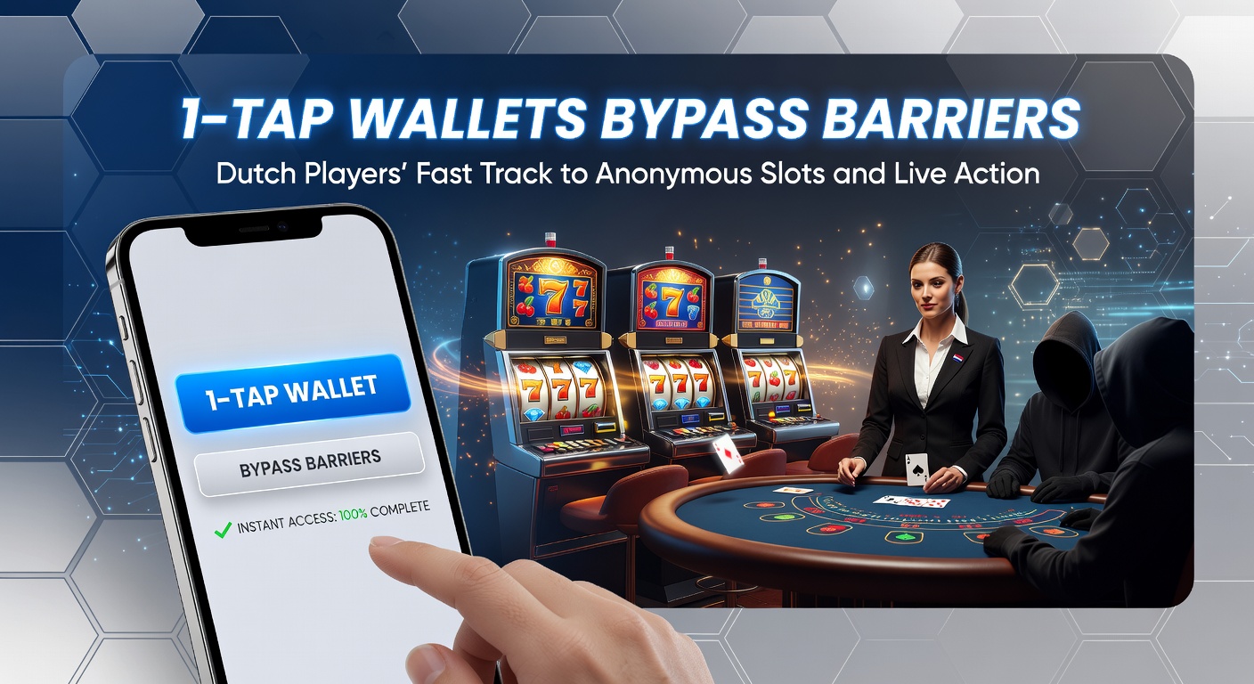 Mobiel scherm met een live dealer blackjack spel in actie, naast een 1-tap wallet bevestigingsknop en anonieme crypto-iconen, illustrerend de naadloze integratie voor Nederlandse gokkers
