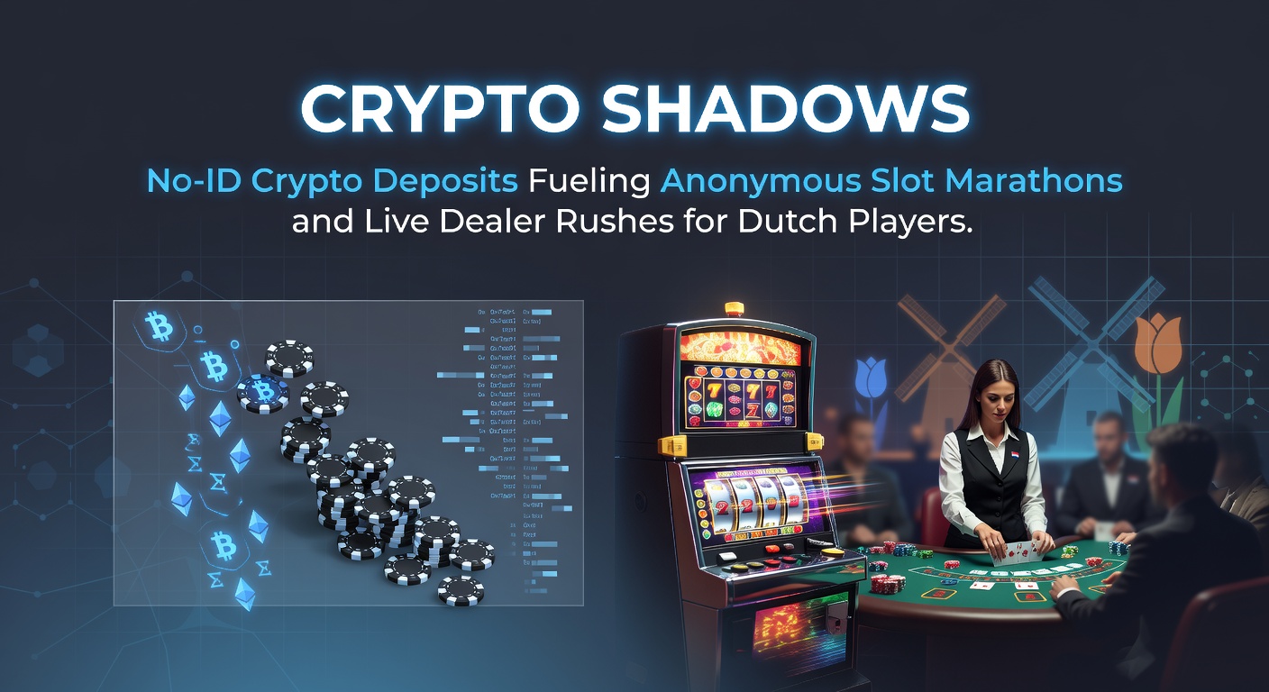 Afbeelding van een donkere crypto-wallet met slotmachines en live dealer tafels op de achtergrond, symboliserend anoniem gokken