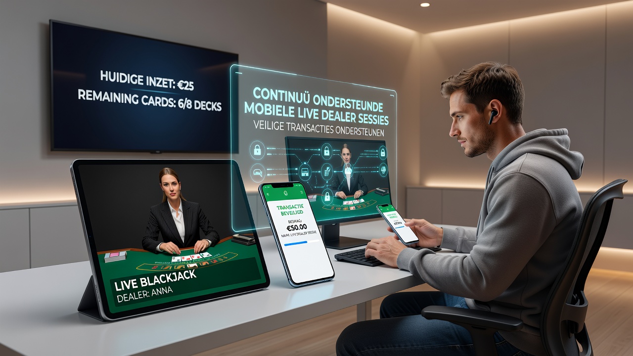 Diagram van transactieprocessen voor live dealer mobiel gokken met focus op discrete methoden