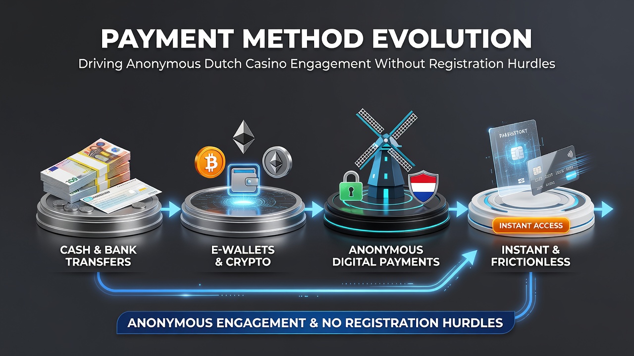 Illustratie van diverse betaalmethoden die anonieme toegang tot Nederlandse casino's mogelijk maken