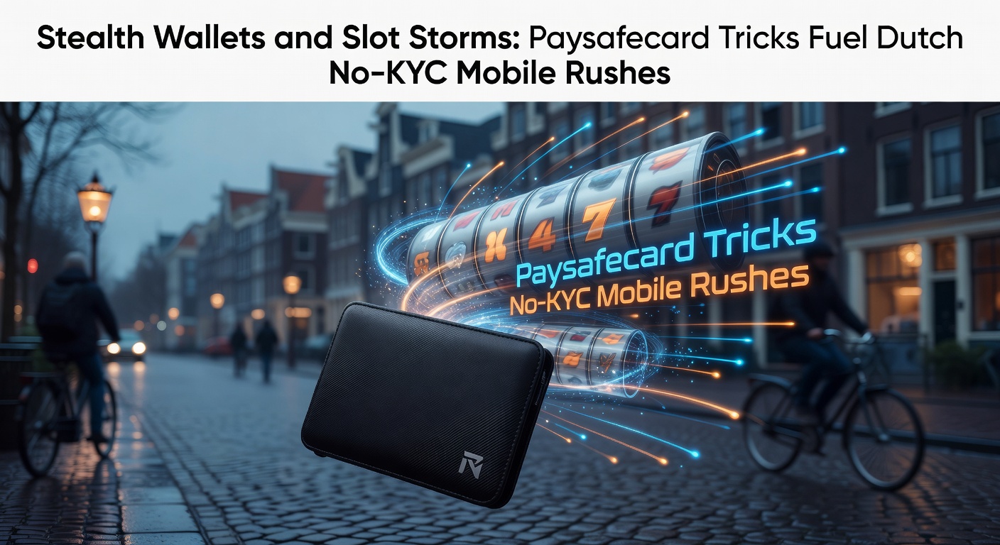 Afbeelding van een mobiele telefoon met een stealth wallet interface en Paysafecard codes op een achtergrond van draaiende slots, symboliserend anonieme gokactiviteiten