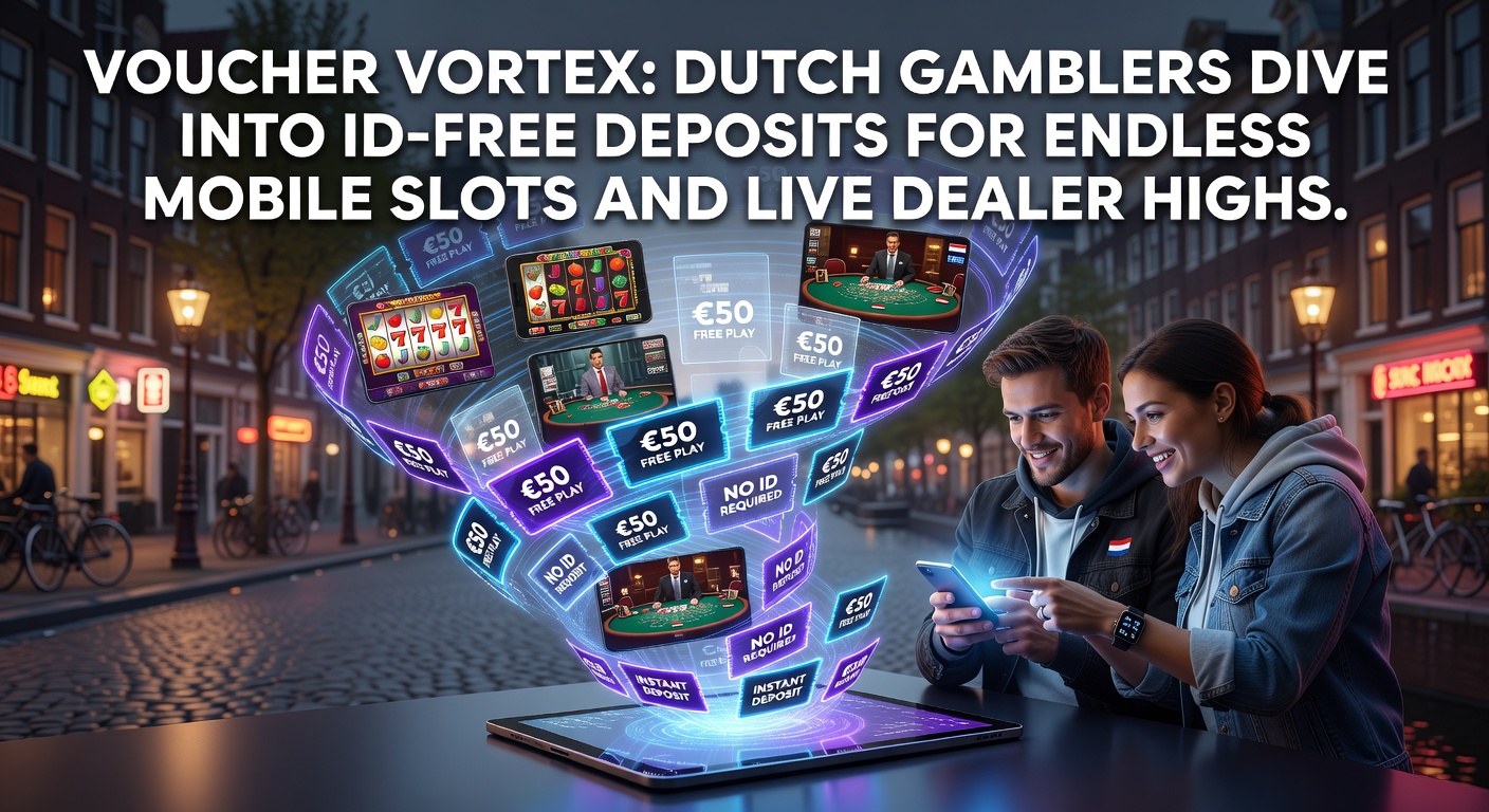 Nederlandse gokkers swipen vouchers voor snelle, anonieme deposits in mobiele slots en live casino's, met felgekleurde schermen vol draaiende rollen en dealers aan blackjacktafels